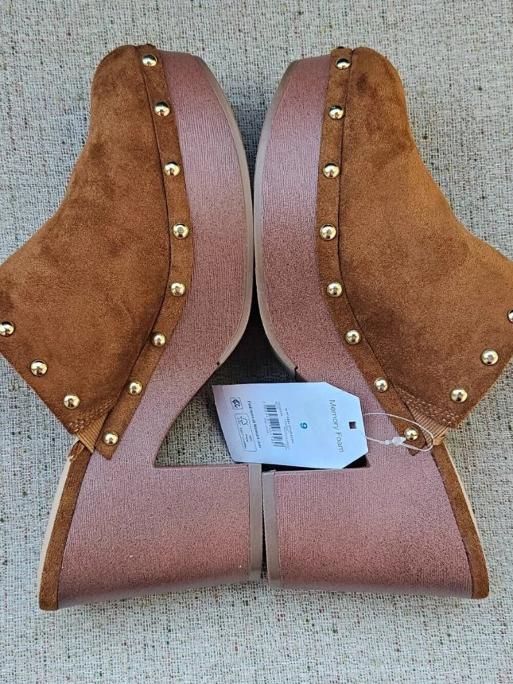 Time and Tru Women Mule Sandal Brown Fabric Suede Upper Silp On Shoes Size - Picture 6 of 11